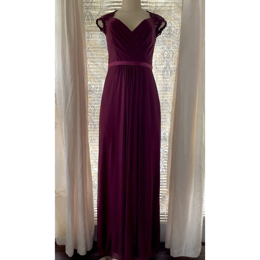 David's Bridal Size 4 F19505 Wine Maxi Dress Sleeveless Lacey Bridesmaid